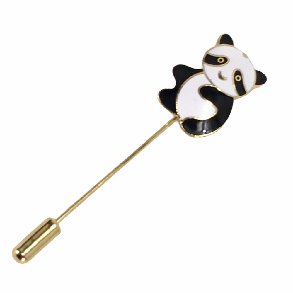 Panda Bear Brooch, Black, White, Gold Tone - Picture 1 of 4
